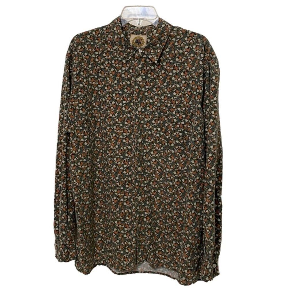 Pusser's West Indies Green Floral Silk Button Up Shirt Mens Size Large Collared